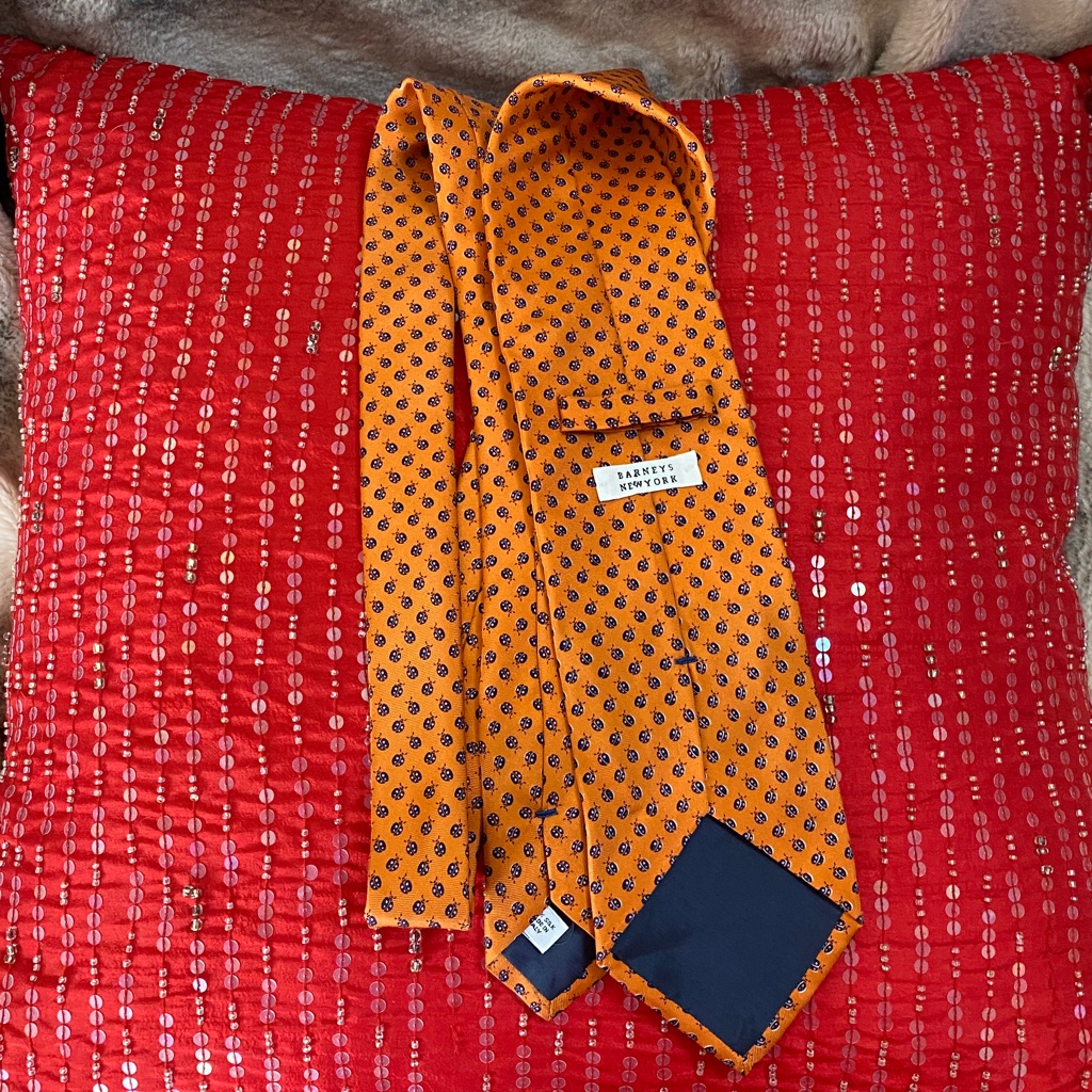 Barneys New York Silk Made In Italy Lucky Lady Bug Timeless Luxurious Tie